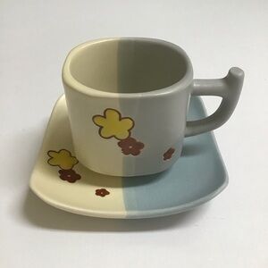 Japanese Pottery Espresso Coffee Cup & Saucer Tea Cup Mod Cherry Blossom Floral
